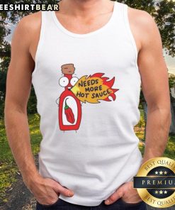 Cartoon of a spicy food tank top with 'Awesome Needs More Hot Sauce' text, perfect for hot sauce lovers and foodies.