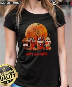 Awesome New Orleans Saints Happy Halloween Coffee Ladies Tee featuring festive design and team logo for fans.