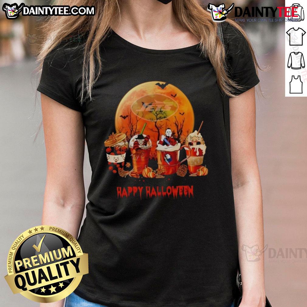 Awesome New York Jets Happy Halloween Coffee Ladies Tee Awesome New York Jets Happy Halloween coffee ladies tee featuring festive graphics and team colors for fans.