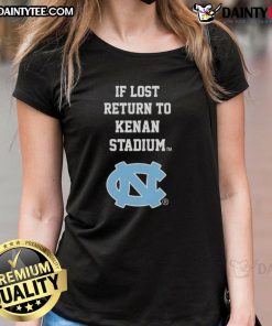 North Carolina Tar Heels ladies tee featuring 'If Lost, Return to Kenan Stadium' design, perfect for fans and game day.