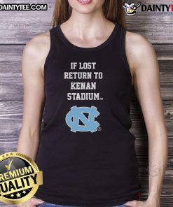 North Carolina Tar Heels tank top with 'If Lost, Return to Kenan Stadium' design, perfect for fans and game day wear.