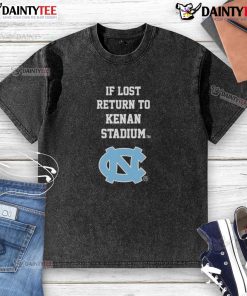 North Carolina Tar Heels washed t-shirt with 'If Lost, Return to Kenan Stadium' design, perfect for fans.