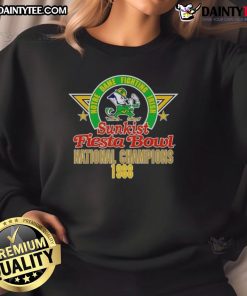 Alt Text: Vintage 1988 Notre Dame Sunkist Fiesta Bowl National Champions sweatshirt showcasing school pride and classic design.