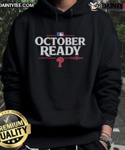 Awesome October Ready Philadelphia Phillies 2025 Postseason Hoodie in red with team logo, perfect for fans.