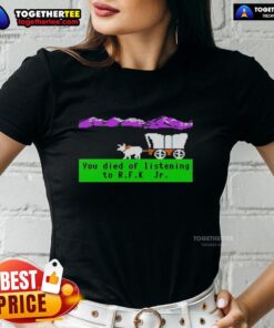 Awesome Oregon Trail You Died of Listening to RFK Jr. Pixel Ladies Tee featuring vibrant graphics and playful design.