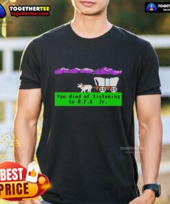 Awesome Oregon Trail T-Shirt featuring 'You Died of Listening to RFK Jr' pixel art design for gamers and humor lovers.
