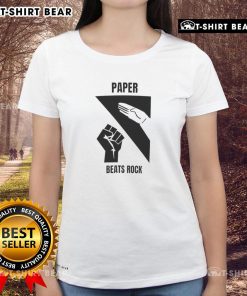 Awesome Paper Beats Rock Ladies Tee featuring a fun graphic design for casual wear, perfect for fans of playful apparel.