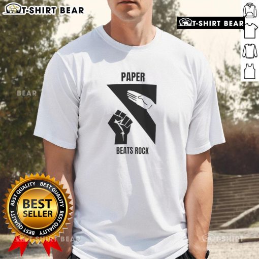 Awesome Paper Beats Rock T-Shirt featuring a creative graphic design, perfect for casual wear and rock-paper-scissors fans.