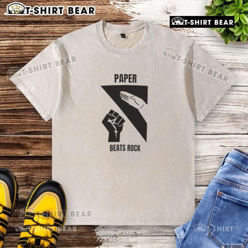 Awesome Paper Beats Rock washed t-shirt featuring a fun graphic design, perfect for casual wear and unique style.