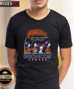 Awesome Peanuts 'It's The Most Wonderful Time Of The Year' Broncos Denver Football T-Shirt for fans and holiday cheer.