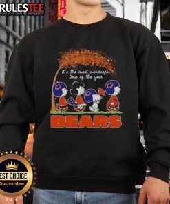 Awesome Peanuts sweatshirt featuring Chicago Bears football design, perfect for celebrating the most wonderful time of the year.