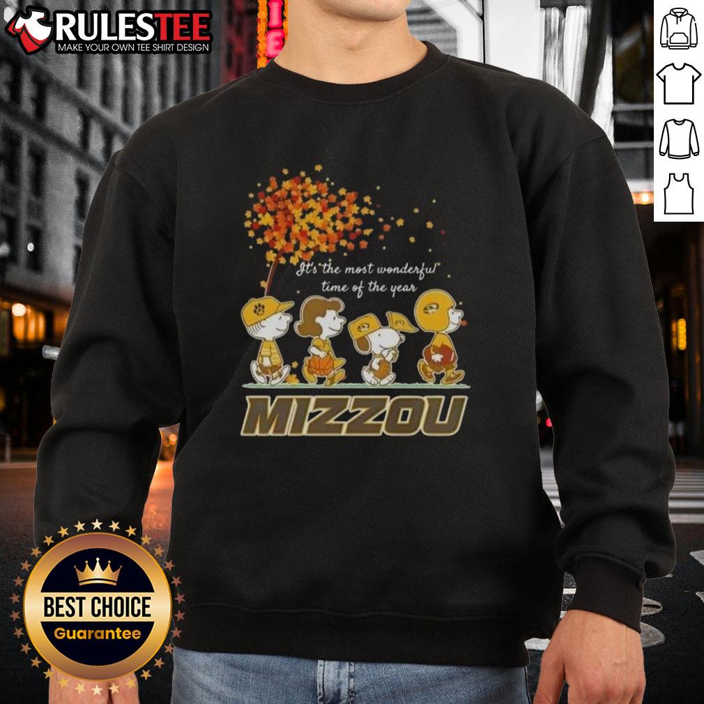 Awesome Peanuts It's The Most Wonderful Time Of The Year Mizzou Tigers Sweatshirt Alt Text: Cozy Mizzou Tigers sweatshirt featuring It's The Most Wonderful Time Of The Year design with awesome peanuts.