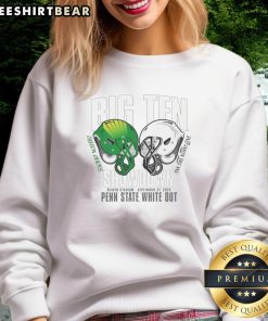 Alt Text: Awesome Penn State Nittany Lions vs Oregon Ducks Big Ten 2025 White Out Sweatshirt featuring team logos.