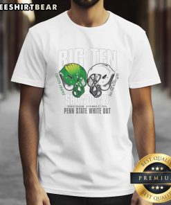 Alt Text: Awesome Penn State Nittany Lions vs. Oregon Ducks Big Ten 2025 White Out T-Shirt featuring vibrant team graphics.