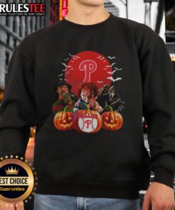 Awesome Philadelphia Phillies MLB horror movie Halloween sweatshirt featuring spooky graphics and team logo.