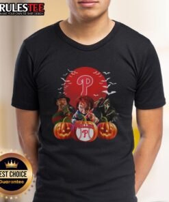 Awesome Philadelphia Phillies MLB horror movie Halloween t-shirt featuring spooky graphics and team logo for fans.