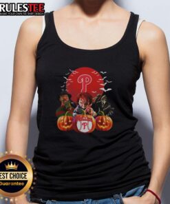 Awesome Philadelphia Phillies MLB Horror Movie Halloween tank top featuring spooky graphics for festive fans.