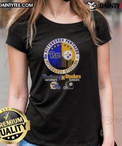 Awesome Pittsburgh Panthers Saturdays and Pittsburgh Steelers Sundays match day football logo on ladies tee.