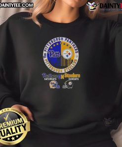 Awesome Pittsburgh Panthers Saturdays and Pittsburgh Steelers Sundays match day football logo sweatshirt design.