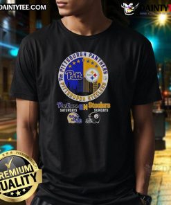 Alt Text: Awesome Pittsburgh Panthers Saturdays and Steelers Sundays match day football logo T-shirt design with vibrant graphics.