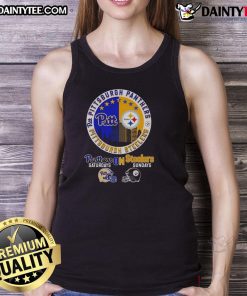 Alt Text: Awesome Pittsburgh Panthers Saturdays and Pittsburgh Steelers Sundays Match Day Football Logo Tank Top design.