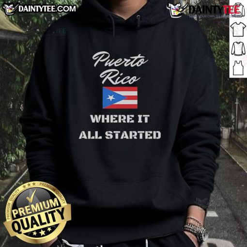Stylish Awesome Puerto Rico Where It All Started flag hoodie featuring vibrant colors and a comfortable fit.