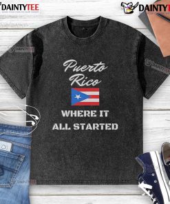 Alt Text: Awesome Puerto Rico flag washed t-shirt showcasing vibrant colors and design, perfect for proud island fans.