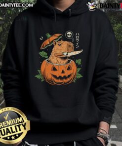 Alt Text: Stylish Awesome Pumpkin Capybara Slayer Hoodie featuring a vibrant capybara graphic and autumn-themed design.