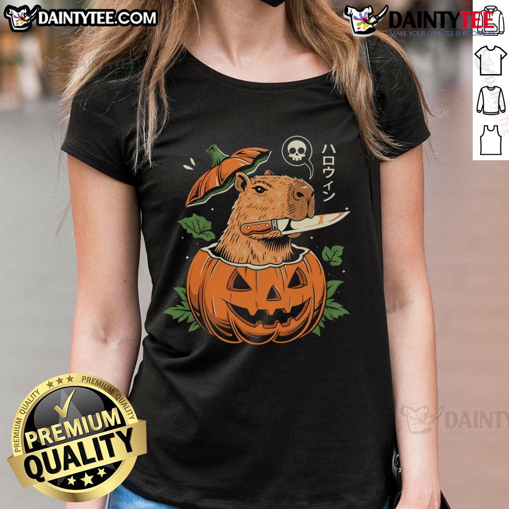 Awesome Pumpkin Capybara Slayer Ladies Tee Awesome Pumpkin Capybara Slayer Ladies Tee featuring a cute capybara graphic and festive pumpkin design.