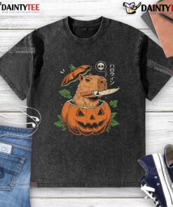 Awesome Pumpkin Capybara Slayer washed t-shirt featuring a playful capybara design and vibrant autumn colors.