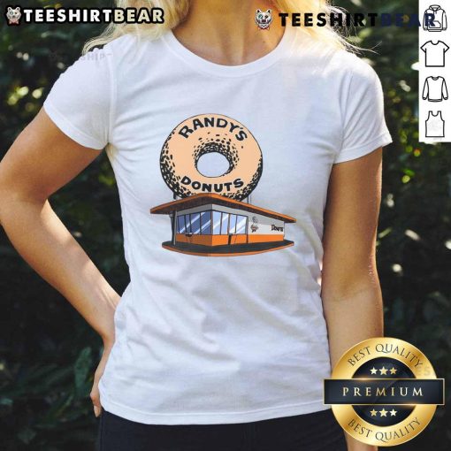 Awesome Randy's Donut Shop ladies tee featuring a vibrant donut graphic and stylish design, perfect for donut lovers.