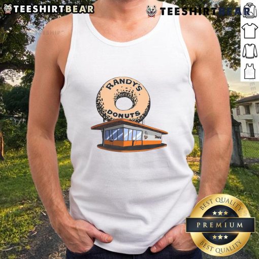 Awesome Randy's Donut Shop tank top featuring a vibrant donut graphic and trendy design, perfect for donut lovers.