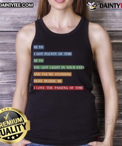 Awesome retro colorful song lyrics time passing tank top design featuring vibrant graphics and artistic text.