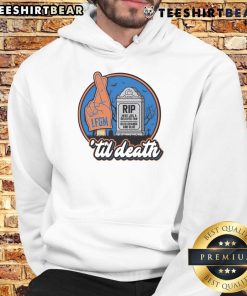 Awesome Rip Here Lies A Beloved Fan Bled Orange And Blue Til Death Hoodie, showcasing vibrant colors and unique design.