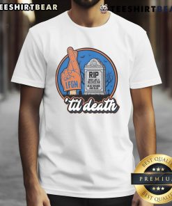 Alt Text: Awesome Rip Here Lies A Beloved Fan Bled Orange And Blue Til Death T-Shirt design showcasing vibrant colors and fan spirit.
