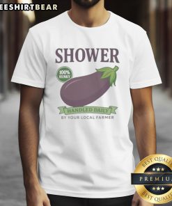 Awesome Shower Vintage Eggplant Handled T-Shirt featuring a local farmer design, perfect for casual wear and gifting.