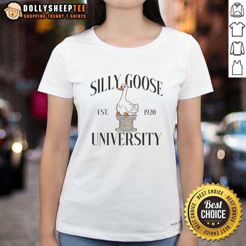 Awesome Silly Goose University Est 1920 Ladies Tee Alt Text: Awesome Silly Goose University Est 1920 Ladies Tee in stylish design, perfect for college spirit and casual wear.