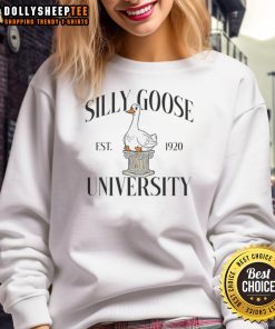 Awesome Silly Goose University Est. 1920 sweatshirt in navy blue, perfect for college students and alumni.