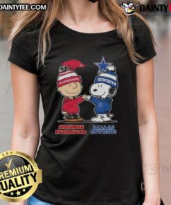 Awesome Snoopy and Charlie Brown Arkansas Razorbacks X Dallas Cowboys ladies tee showcasing team spirit and fun design.