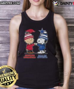 Awesome Snoopy and Charlie Brown tank top featuring Arkansas Razorbacks and Dallas Cowboys design, perfect for fans.