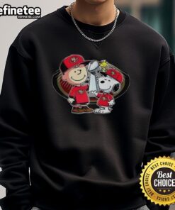 Alt Text: Awesome Snoopy and Charlie Brown sweatshirt with 'God First, Family Second, Then San Francisco 49ers' design.