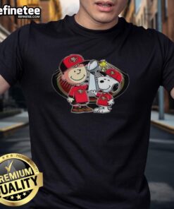 Alt Text: Awesome Snoopy and Charlie Brown t-shirt: God First, Family Second, San Francisco 49ers Football design.