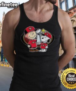 Awesome Snoopy and Charlie Brown tank top with 'God First, Family Second, Then 49ers' design for football fans.