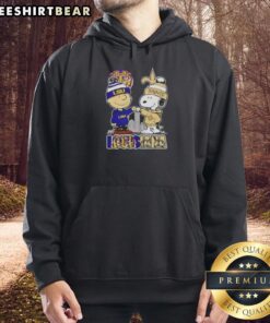 Awesome Snoopy and Charlie Brown hoodie featuring LSU Tigers and New Orleans Saints skyline design.