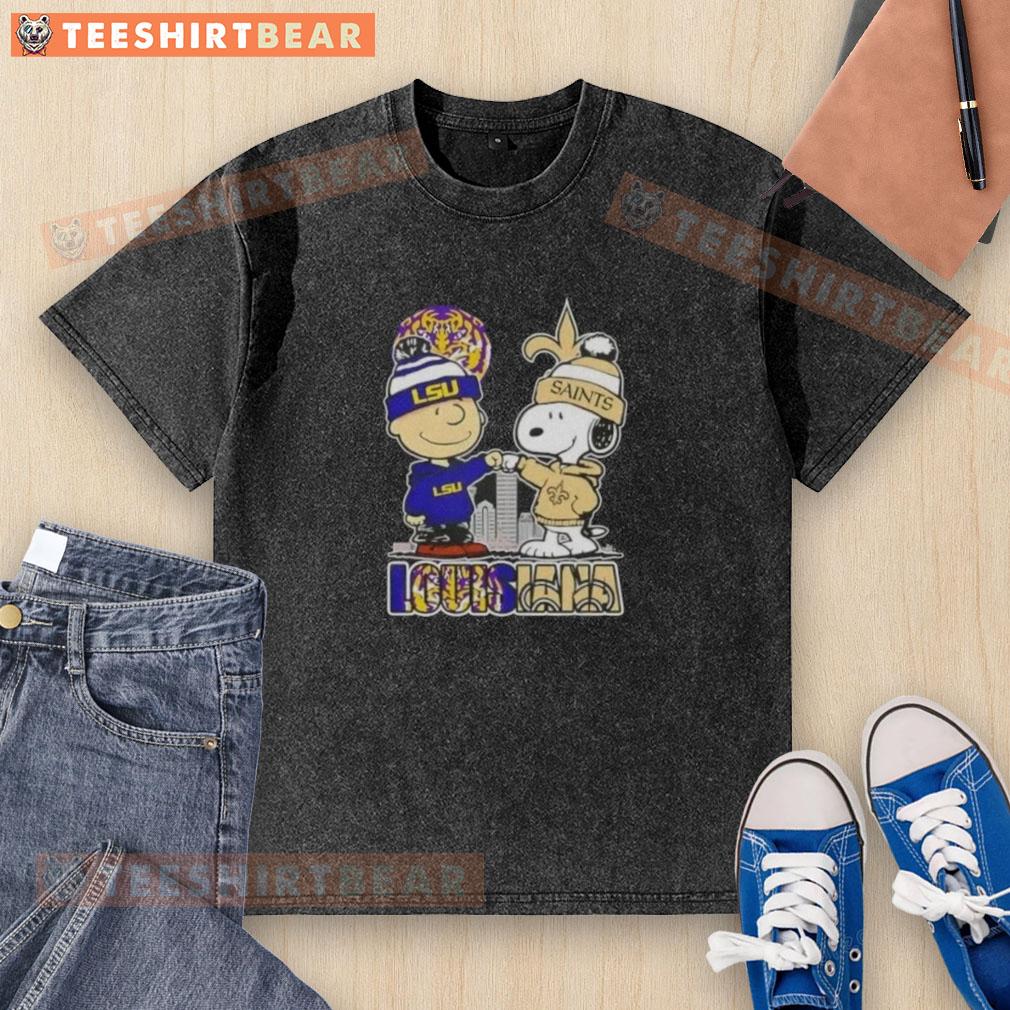 Awesome Snoopy and Charlie Brown Louisiana LSU Tigers x New Orleans Saints Skyline Washed T-Shirt Awesome Snoopy and Charlie Brown t-shirt featuring LSU Tigers and New Orleans Saints skyline design.