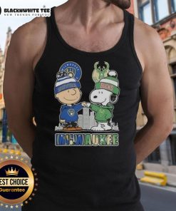 Awesome Snoopy and Charlie Brown Milwaukee Sports Brewers x Bucks skyline tank top design featuring iconic characters.