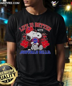 Alt Text: Awesome Snoopy Buffalo Bills NFL T-Shirt: 'Life Is Better With Bills Mafia' design for die-hard fans.