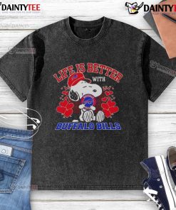 Awesome Snoopy Buffalo Bills NFL t-shirt featuring 'Life is Better with Bills Mafia' design, perfect for fans.
