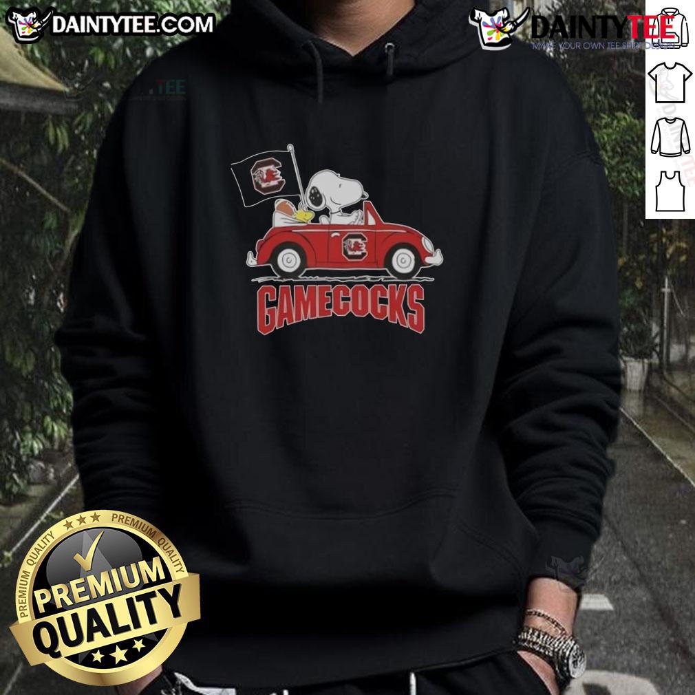 Awesome Snoopy Driving Car South Carolina Gamecocks Football Hoodie Alt Text: Snoopy wearing a South Carolina Gamecocks football hoodie while driving a car, showcasing team spirit and fun.