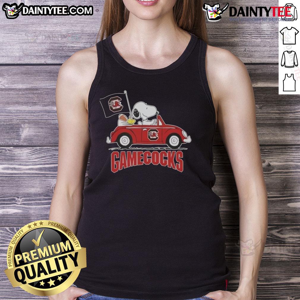 Awesome Snoopy Driving Car South Carolina Gamecocks Football Tank Top Alt Text: Snoopy driving a car in a South Carolina Gamecocks football tank top, showcasing a fun fan spirit.